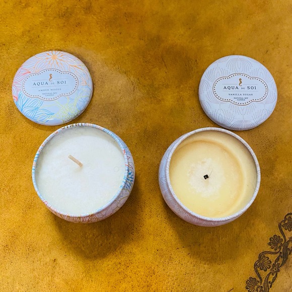 Set of 2 Soi Candles Aqua de Soi Amber Woods & Vanilla Sugar Decorative Tin NEW - Picture 8 of 8